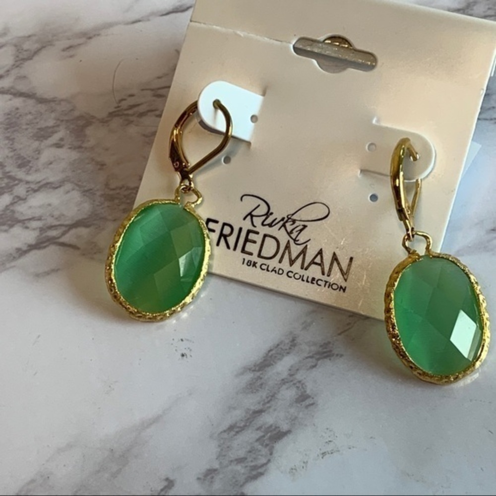 NWT Rivka Friedman 18k gold and green drop earrings - Picture 3 of 3